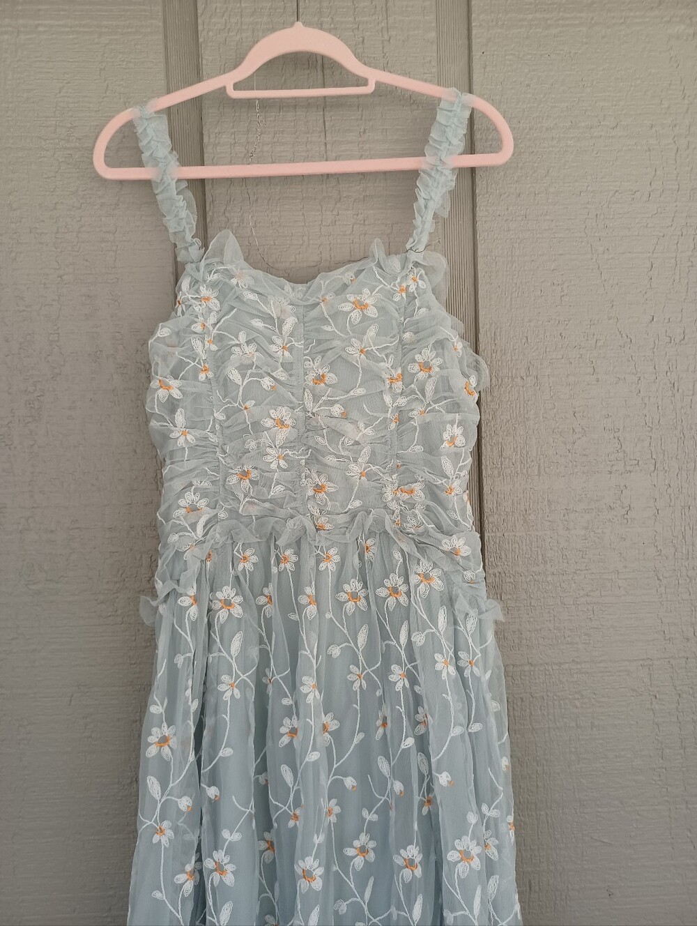 Anthropologie Sleeveless Tulle A Line Maxi Dress Size M Feminine Ruffle Floral - Picture 3 of 16
